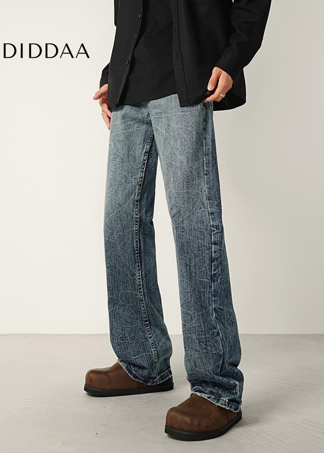 Blue Gradient Wash Micro Flared Jeans Men’s Loose Trousers - Men’s Jeans