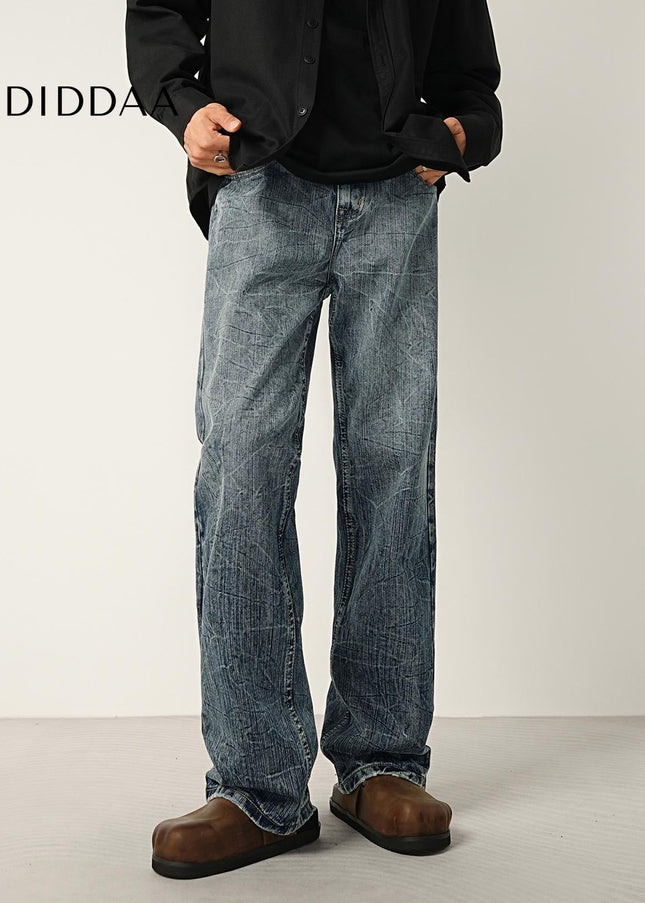 Blue Gradient Wash Micro Flared Jeans Men’s Loose Trousers - Men’s Jeans