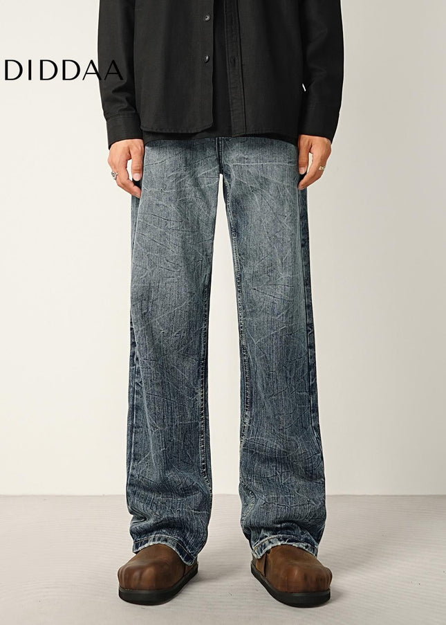 Blue Gradient Wash Micro Flared Jeans Men’s Loose Trousers - Men’s Jeans