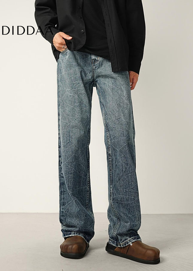 Blue Gradient Wash Micro Flared Jeans Men’s Loose Trousers - Men’s Jeans