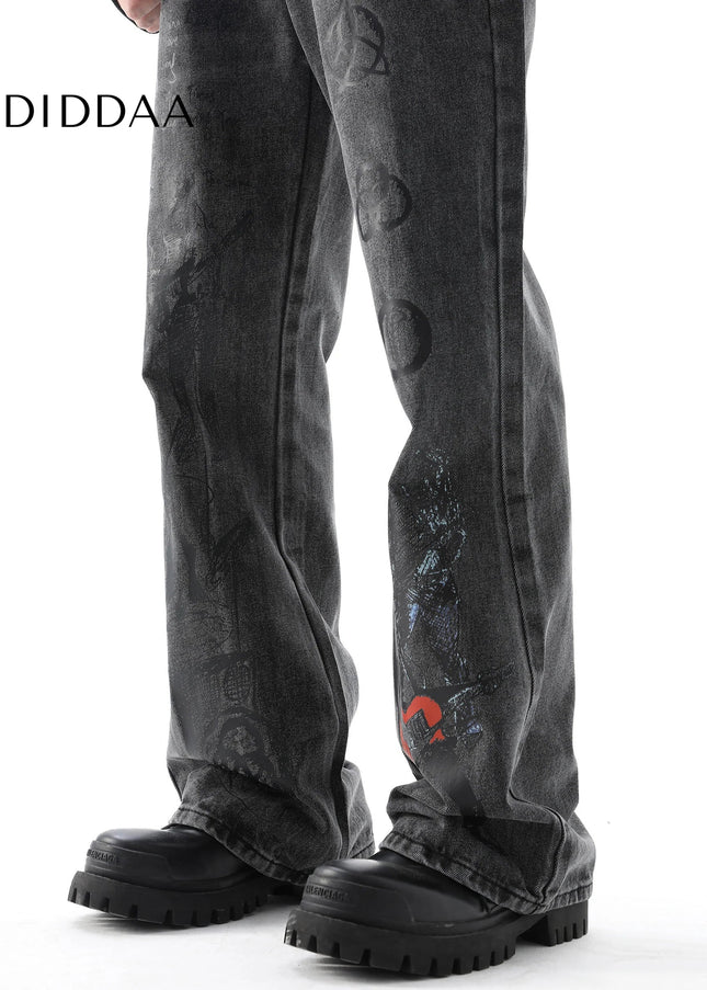 Blue Graffiti Design Street Trendy Hip-Hop Jeans - Men’s Jeans