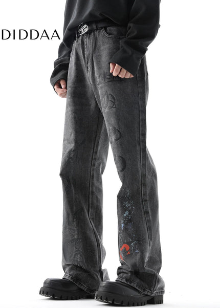 Blue Graffiti Design Street Trendy Hip-Hop Jeans - Men’s Jeans