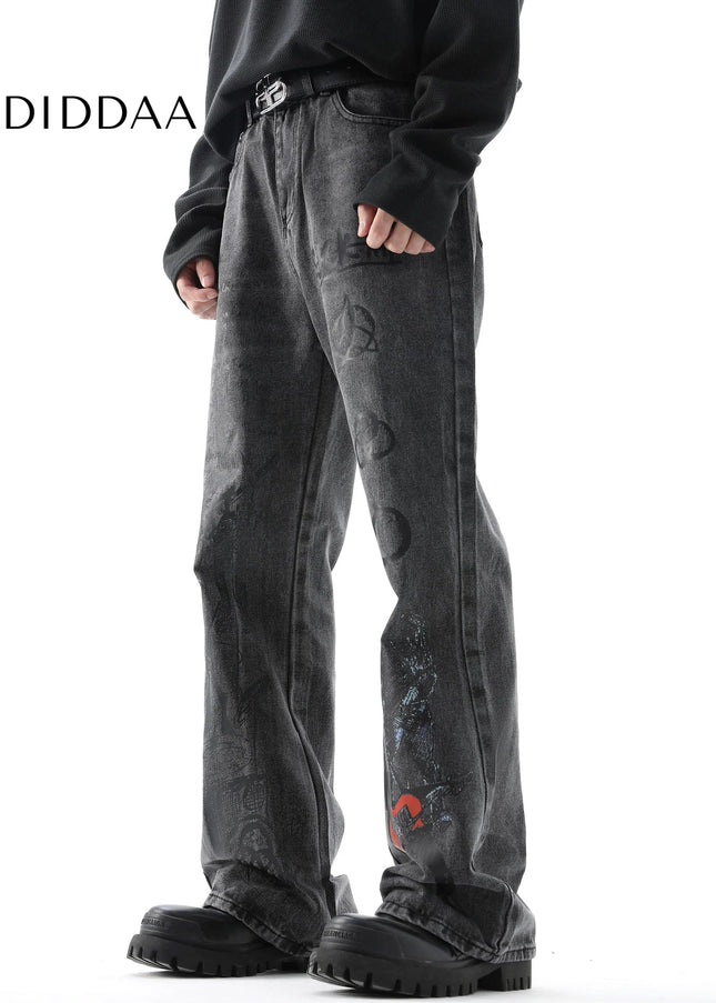 Blue Graffiti Design Street Trendy Hip-Hop Jeans - Men’s Jeans