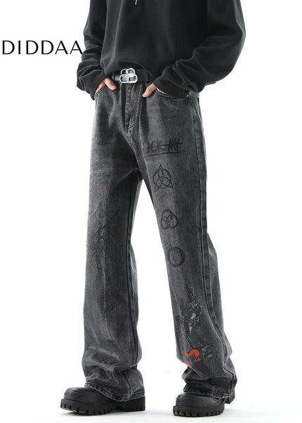 Blue Graffiti Design Street Trendy Hip-Hop Jeans - Men’s Jeans