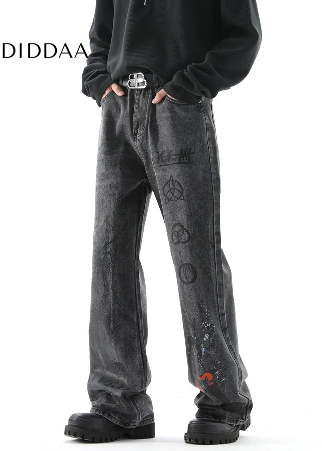 Blue Graffiti Design Street Trendy Hip-Hop Jeans - Men’s Jeans