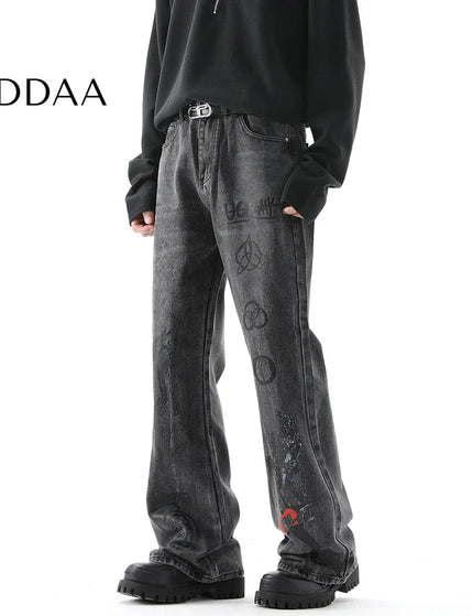 Blue Graffiti Design Street Trendy Hip-Hop Jeans - S / Black - Men’s Jeans