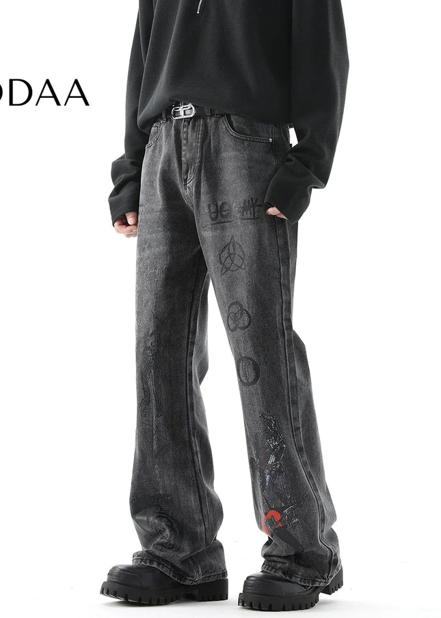 Blue Graffiti Design Street Trendy Hip-Hop Jeans - S / Black - Men’s Jeans