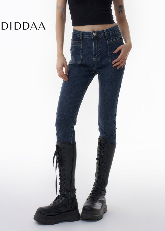 Blue-Gray Slimming Stretch High-Waisted Skinny Jeans - Women’s Jeans
