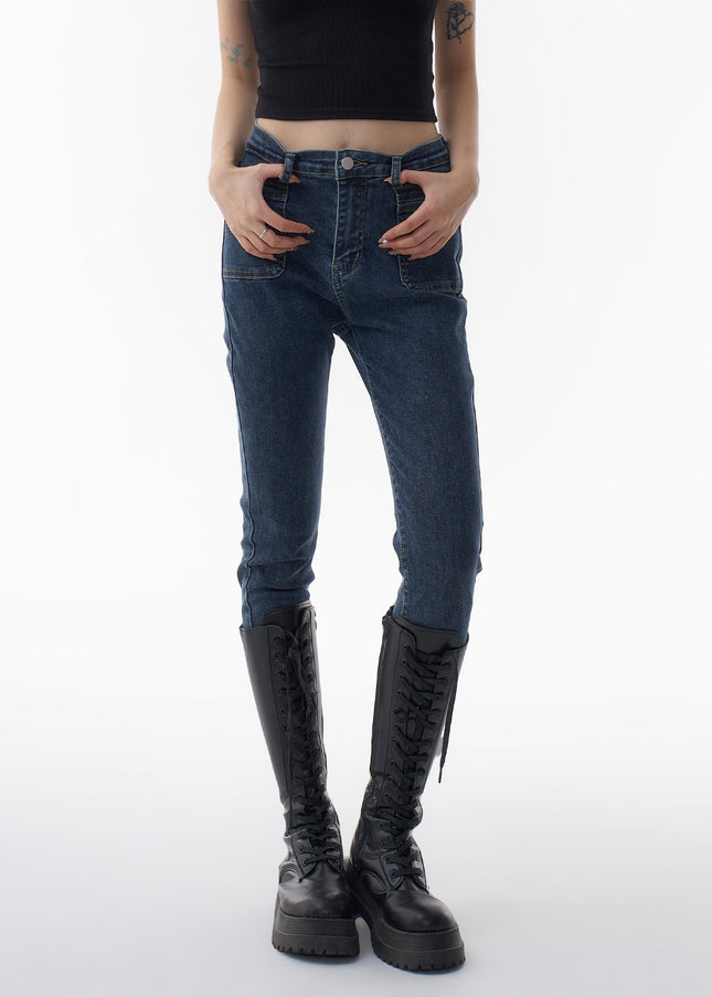 Blue-Gray Slimming Stretch High-Waisted Skinny Jeans - Women’s Jeans