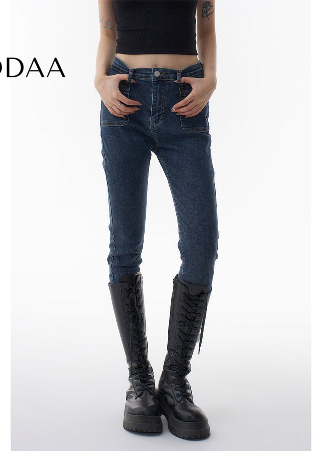Blue-Gray Slimming Stretch High-Waisted Skinny Jeans - Women’s Jeans