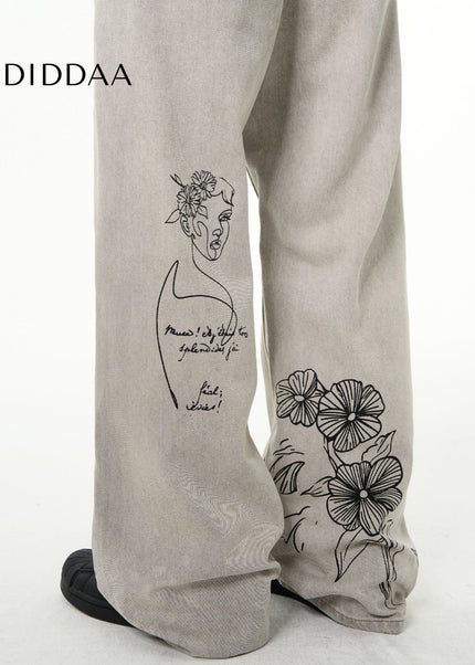 Blue Hand-Painted Graffiti Bootcut Jeans for Men - Men’s Jeans