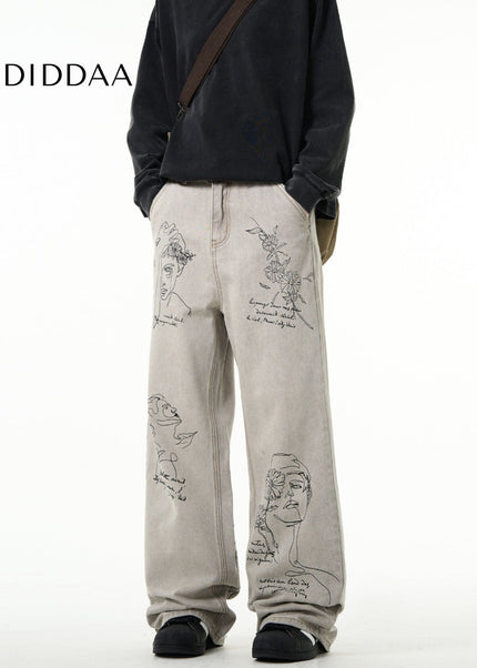 Blue Hand-Painted Graffiti Bootcut Jeans for Men - Men’s Jeans