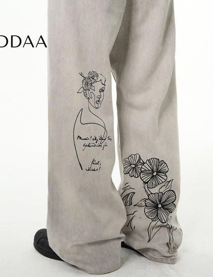 Blue Hand-Painted Graffiti Bootcut Jeans for Men - S / Grey - Men’s Jeans