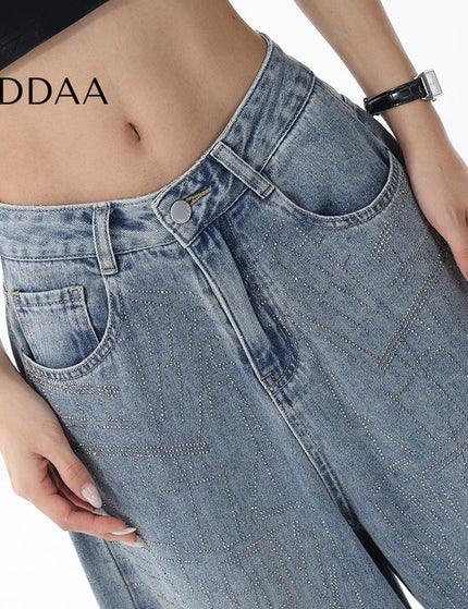 Blue Handmade Hot Diamond Wash Straight Jeans - S / Light Blue - Women’s Jeans