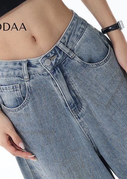 Blue Handmade Hot Diamond Wash Straight Jeans - S / Light Blue - Women’s Jeans