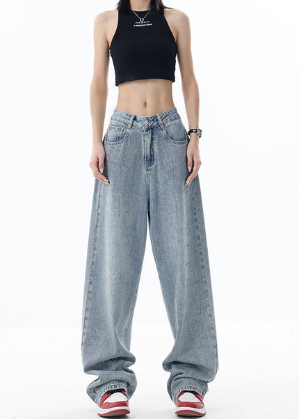 Blue Handmade Hot Diamond Wash Straight Jeans - Women’s Jeans