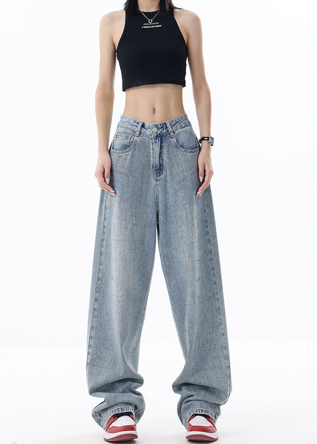 Blue Handmade Hot Diamond Wash Straight Jeans - Women’s Jeans