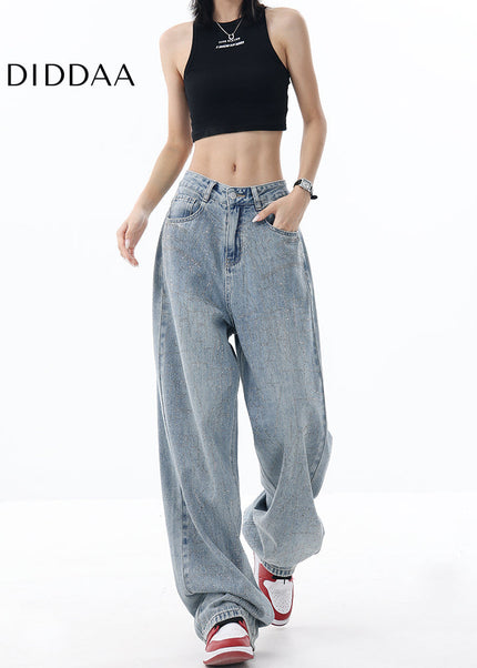 Blue Handmade Hot Diamond Wash Straight Jeans - Women’s Jeans