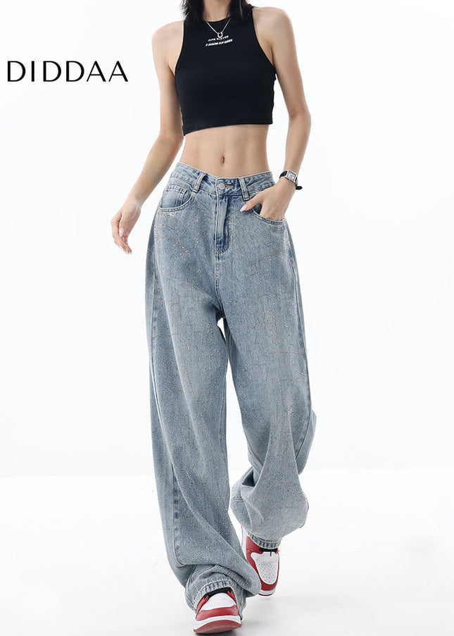 Blue Handmade Hot Diamond Wash Straight Jeans - Women’s Jeans