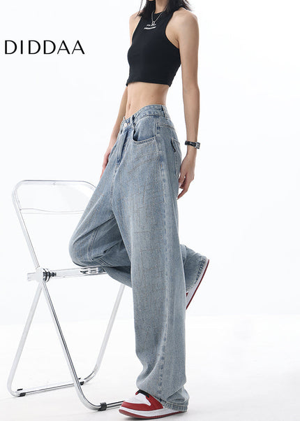 Blue Handmade Hot Diamond Wash Straight Jeans - Women’s Jeans