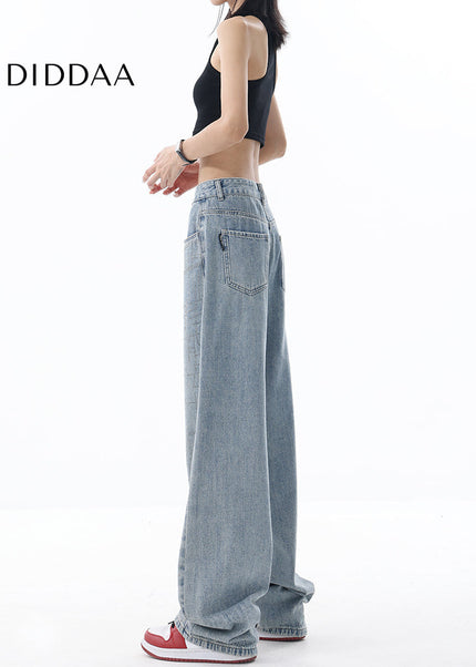 Blue Handmade Hot Diamond Wash Straight Jeans - Women’s Jeans