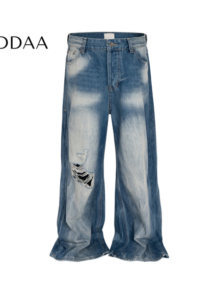 Blue Heavy Color Wash Loose Wide Leg Jeans - Blue / M - Men’s Jeans