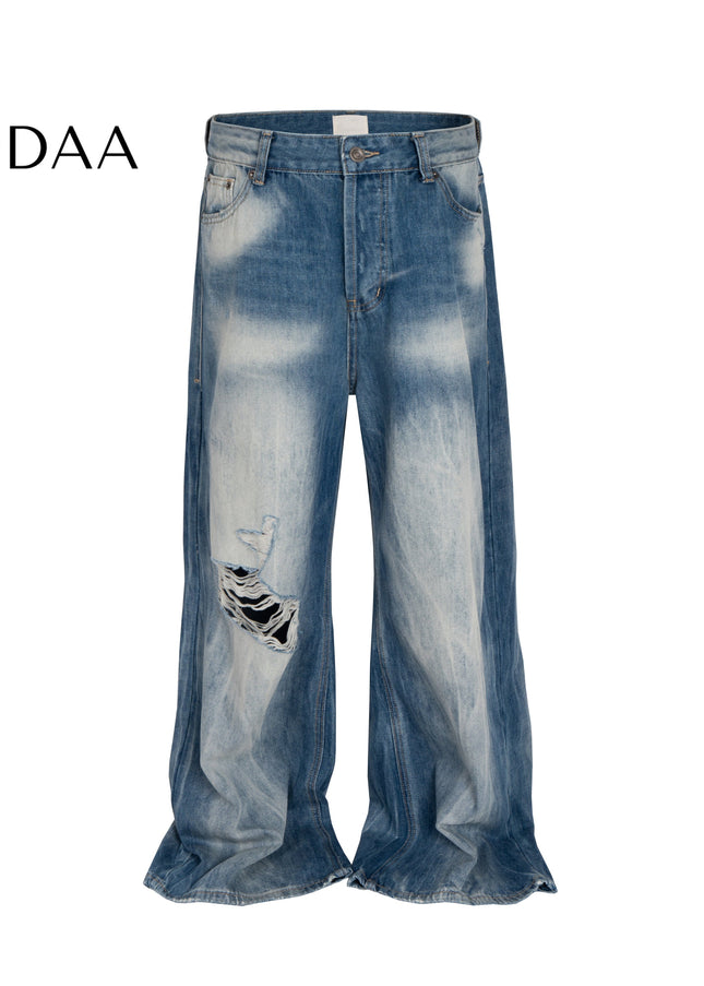 Blue Heavy Color Wash Loose Wide Leg Jeans - Blue / M - Men’s Jeans