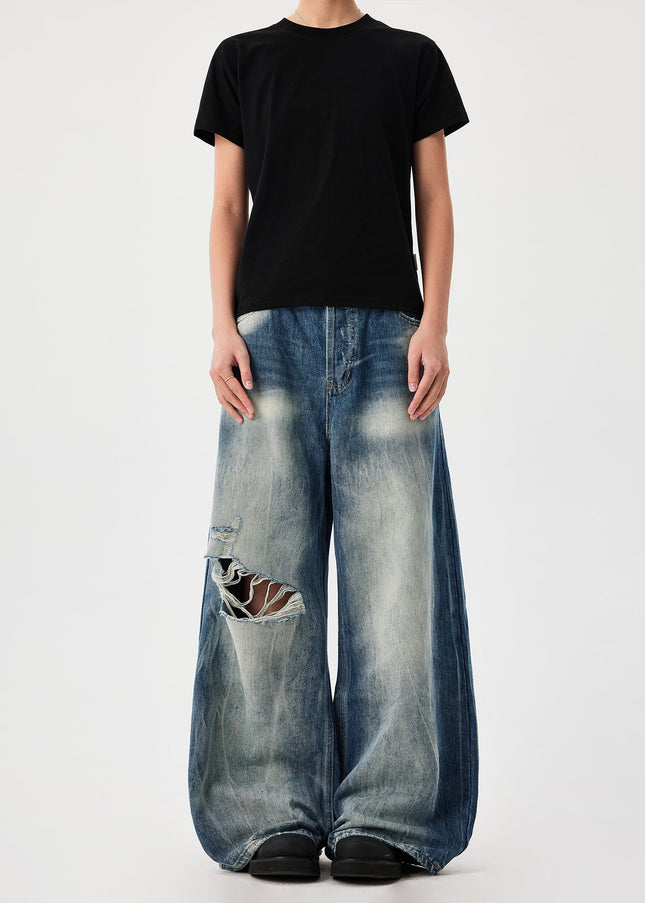 Blue Heavy Color Wash Loose Wide Leg Jeans - Men’s Jeans