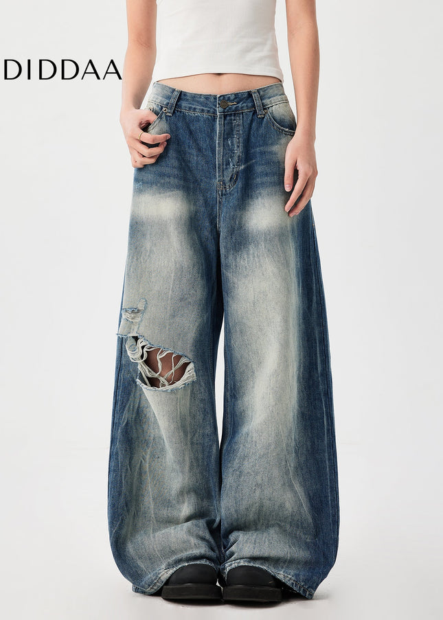 Blue Heavy Color Wash Loose Wide Leg Jeans - Men’s Jeans