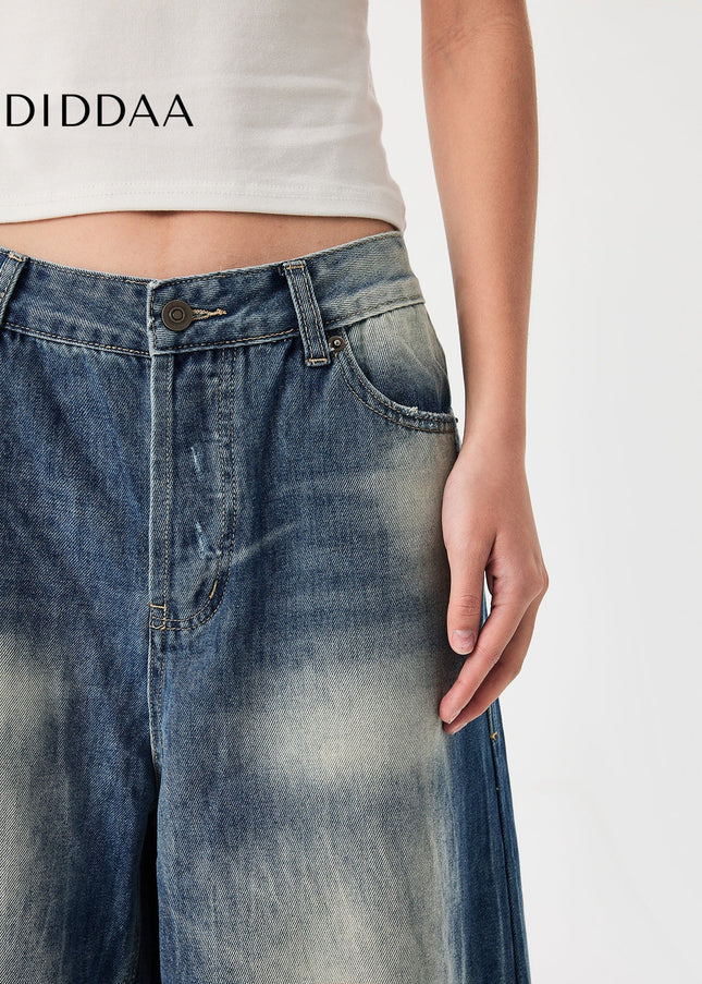 Blue Heavy Color Wash Loose Wide Leg Jeans - Men’s Jeans