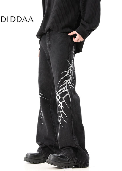 Blue Heavy Embroidery Loose Straight Jeans for Men - Men’s Jeans