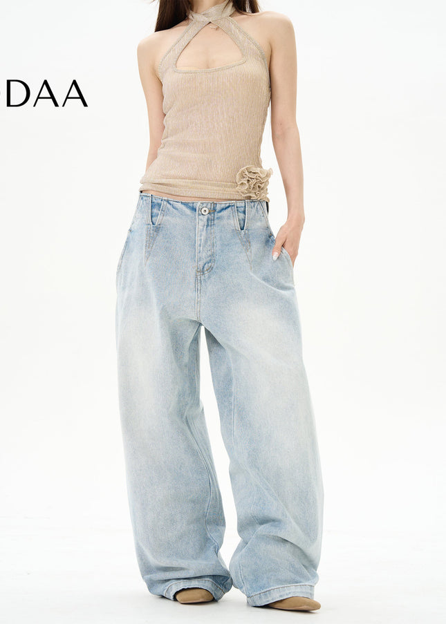 Blue High-Quality Loose Fit Waist Jeans for Men - S / Light Blue - Women’s Jeans