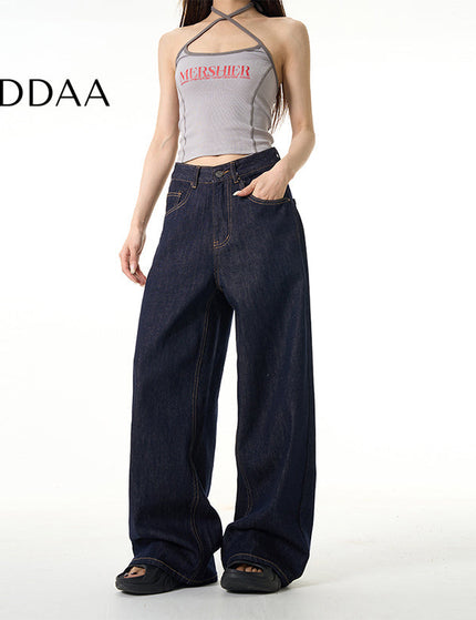 Blue High-Quality Loose Fit Wide Leg Jeans - S / Dark Blue - Women’s Jeans