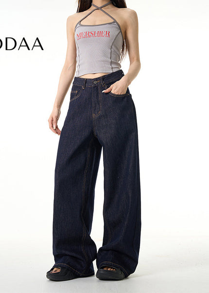 Blue High-Quality Loose Fit Wide Leg Jeans - S / Dark Blue - Women’s Jeans