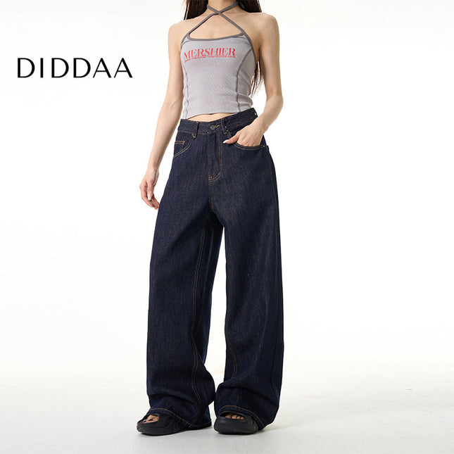 Blue High-Quality Loose Fit Wide Leg Jeans - S / Dark Blue - Women’s Jeans