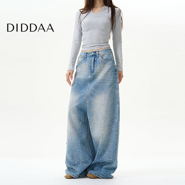 Blue High-Quality Loose Fit Wide-Leg Jeans - S / Mid Blue - Women’s Jeans