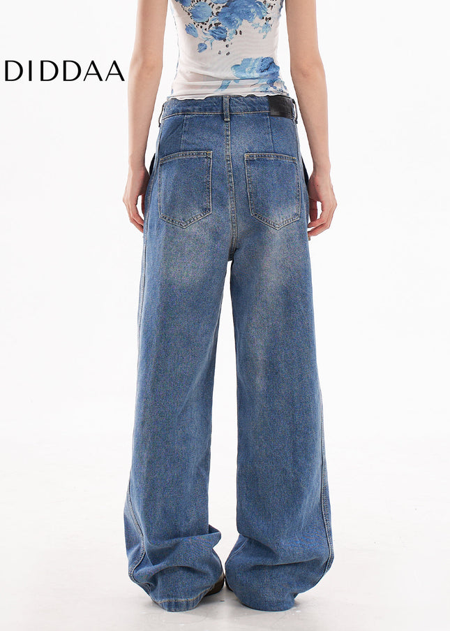 Blue High Street Loose Wide Leg Jeans for Women - Women’s Jeans