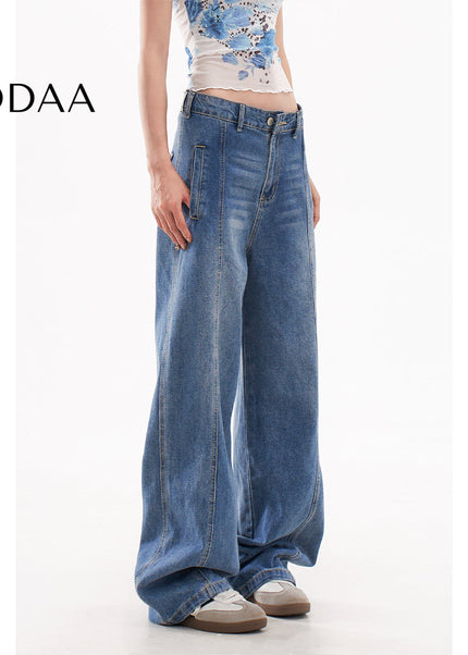 Blue High Street Loose Wide Leg Jeans for Women - Women’s Jeans