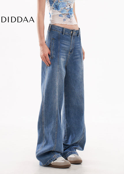 Blue High Street Loose Wide Leg Jeans for Women - Women’s Jeans