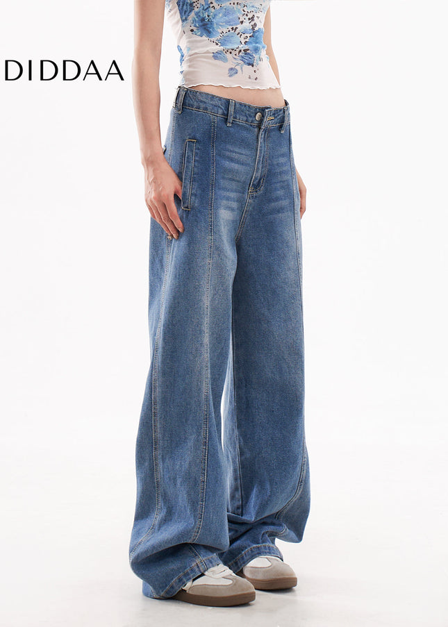 Blue High Street Loose Wide Leg Jeans for Women - Women’s Jeans