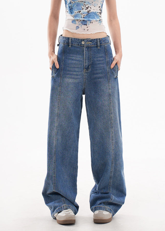 Blue High Street Loose Wide Leg Jeans for Women - Women’s Jeans