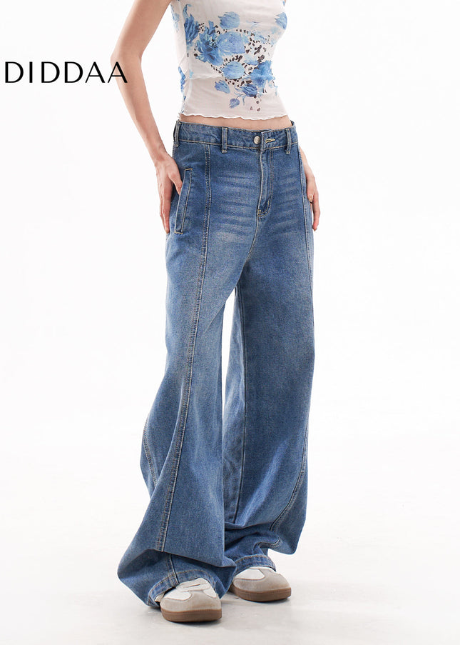 Blue High Street Loose Wide Leg Jeans for Women - Women’s Jeans