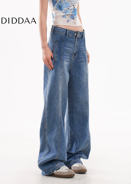 Blue High Street Loose Wide Leg Jeans for Women - Women’s Jeans