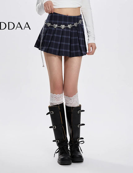 Blue High Waist A-Line Pleated Skirt Women’s College Style - S / Blue - Skirts