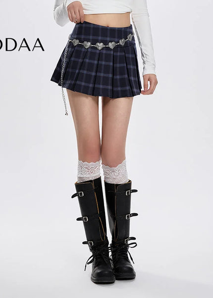 Blue High Waist A-Line Pleated Skirt Women’s College Style - S / Blue - Skirts