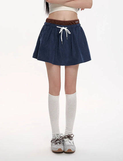 Blue High Waist A-Line Skirt with Puffy Design - S / Dark Blue - Skirts