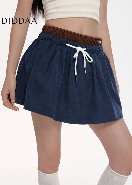Blue High Waist A-Line Skirt with Puffy Design - Skirts