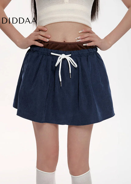 Blue High Waist A-Line Skirt with Puffy Design - Skirts