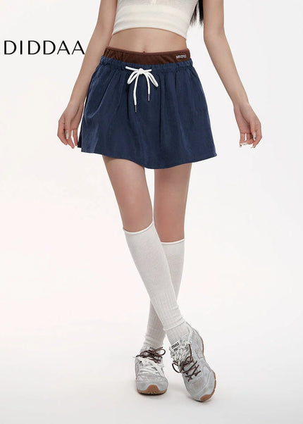 Blue High Waist A-Line Skirt with Puffy Design - Skirts