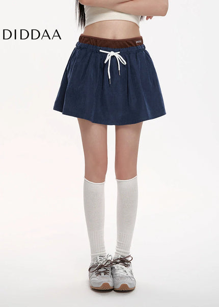 Blue High Waist A-Line Skirt with Puffy Design - Skirts